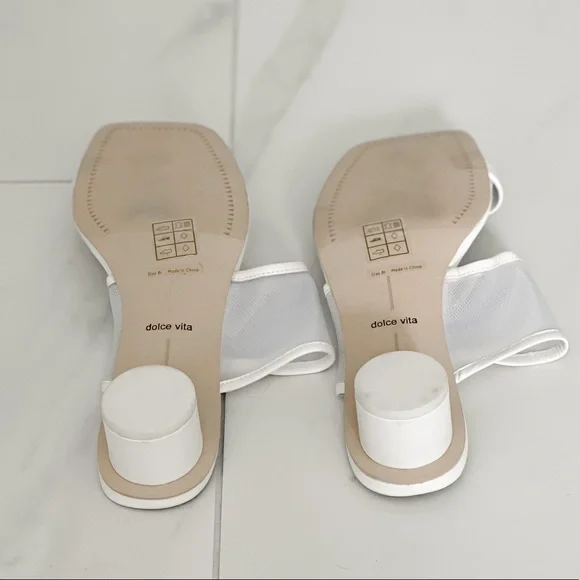 Dolce Vita White Mesh Round Block Heel Sandals - Picture 12 of 13